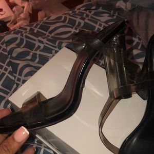 Black Latex Strap Sandal Heel